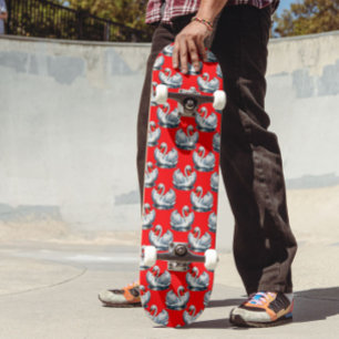 Swan Birds Pattern Design on Red Skateboard