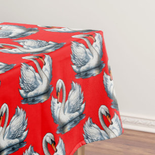 Swan Birds Pattern Design on Red Tablecloth