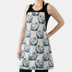 Swan Birds Pattern Design on White  Apron