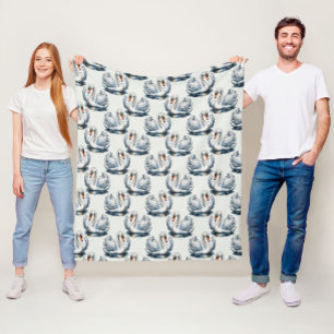 Swan Birds Pattern Design on White  Fleece Blanket