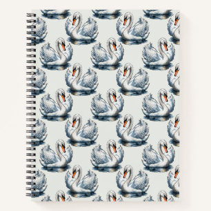 Swan Birds Pattern Design on White  Notebook