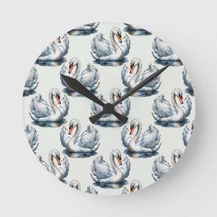 Swan Birds Pattern Design on White Round Clock