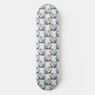 Swan Birds Pattern Design on White  Skateboard