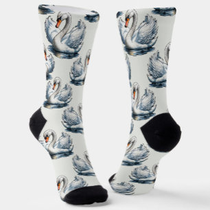 Swan Birds Pattern Design on White Socks
