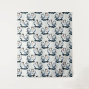 Swan Birds Pattern Design on White  Tapestry