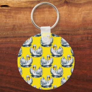 Swan Birds Pattern Design On Yellow Keychain