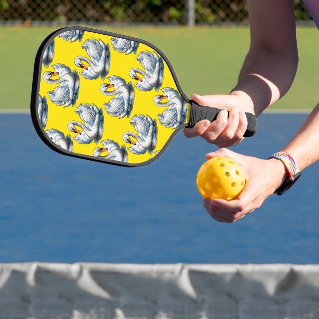 Swan Birds Pattern Design On Yellow  Pickleball Paddle (Insitu)