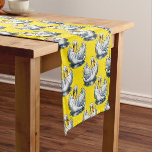 Swan Birds Pattern Design On Yellow  Short Table Runner