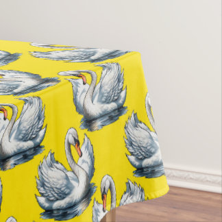 Swan Birds Pattern Design On Yellow  Tablecloth
