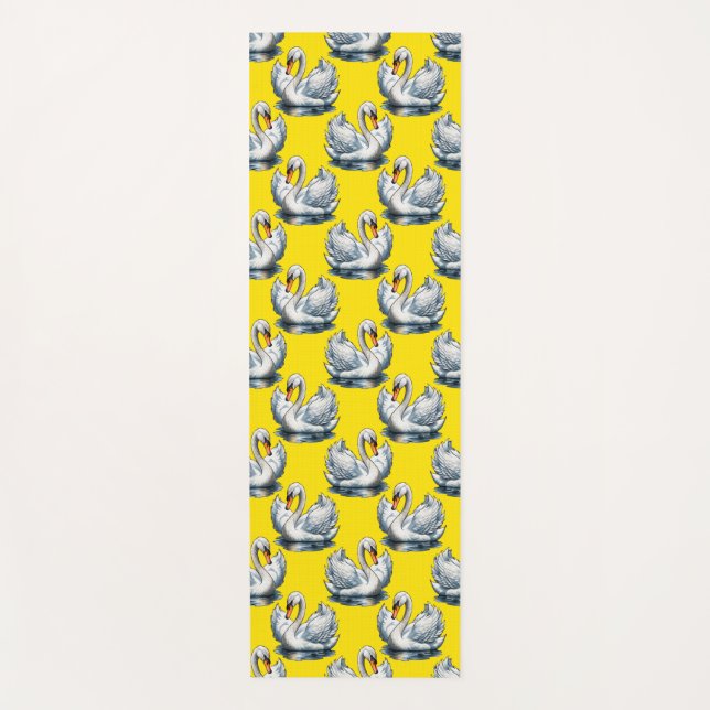 Swan Birds Pattern Design On Yellow  Yoga Mat (Front)