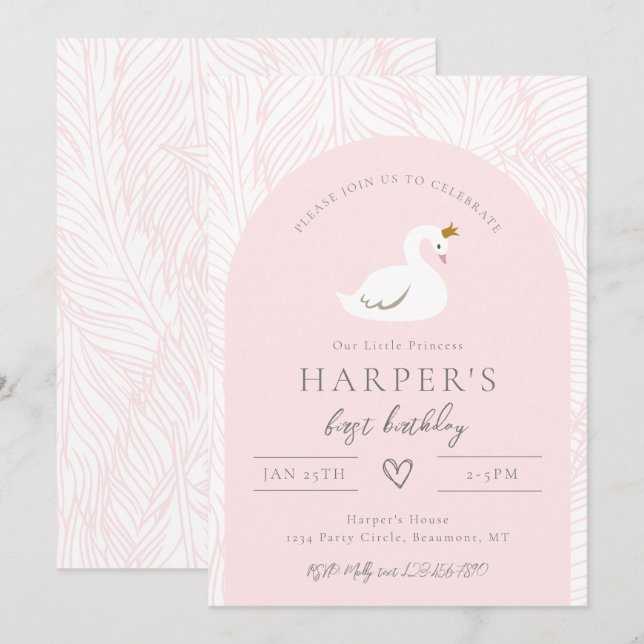 Swan Birthday Invitation | Swan Invitations (Front/Back)