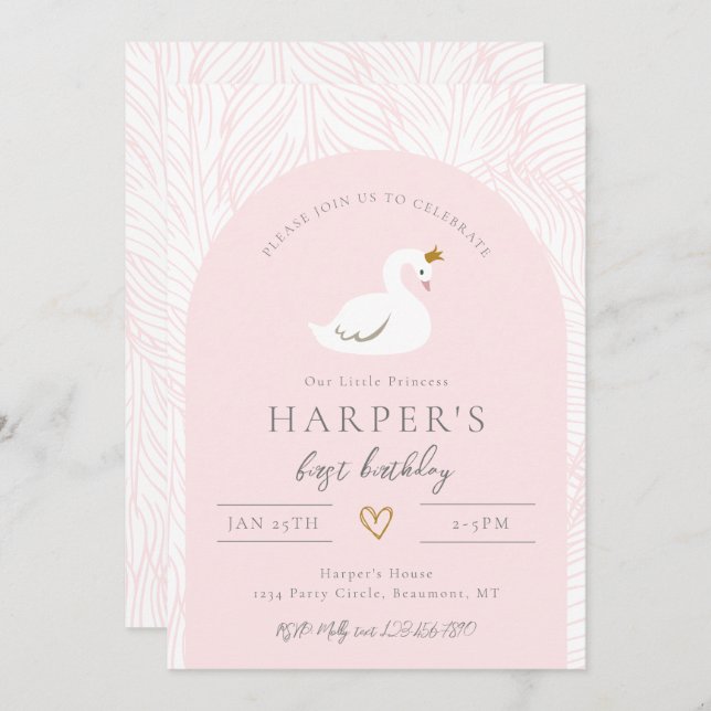 Swan Birthday Invitation | Swan Invitations (Front/Back)