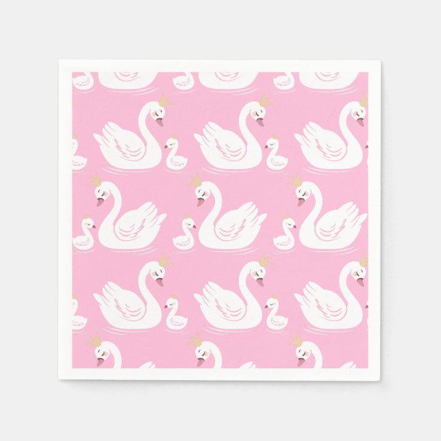 Swan Birthday Party Pink Napkin (Front)