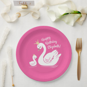 Swan Birthday Party Pink Paper Plate