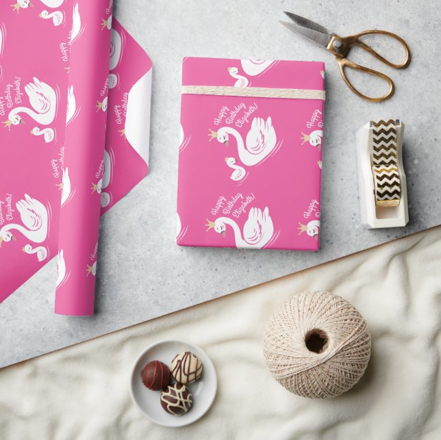Swan Birthday Party Pink Wrapping Paper (Crafts)