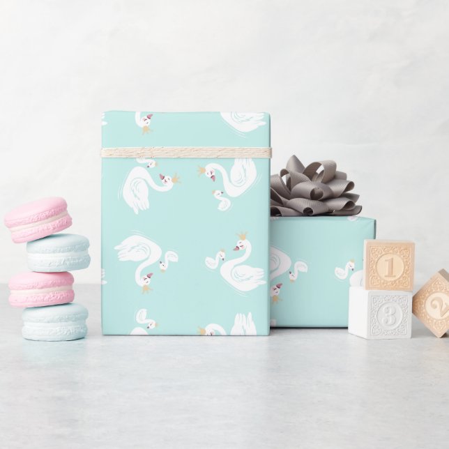 Swan Birthday Party Teal Wrapping Paper (Baby Shower)