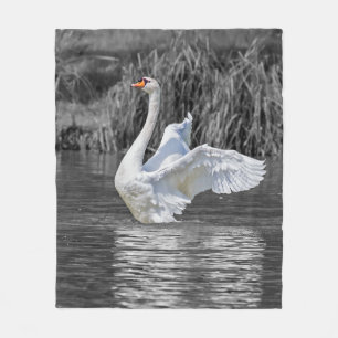 Swan Black and White Photography Fleece Blanket