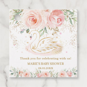 Swan Blush Floral Baby Shower Birthday Thank You Favour Tags