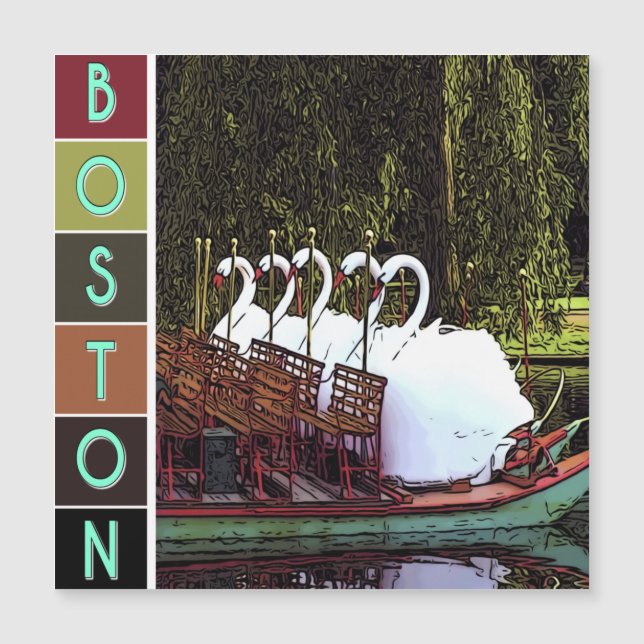 Swan Boats in Summer - Boston magnetic card (Front)