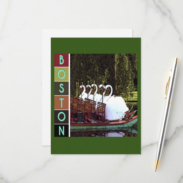 Swan Boats in Summer   RSVP Card (Front/Back In Situ)