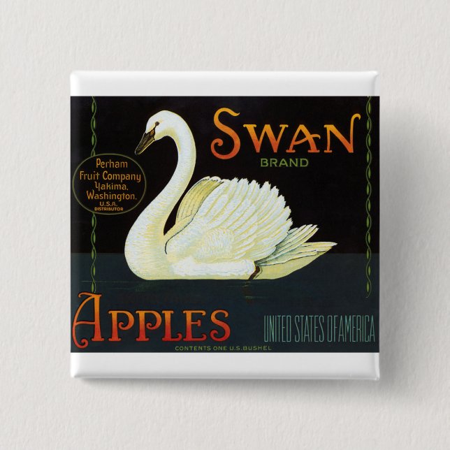 Swan Brand Apples 2 Inch Square Button (Front)