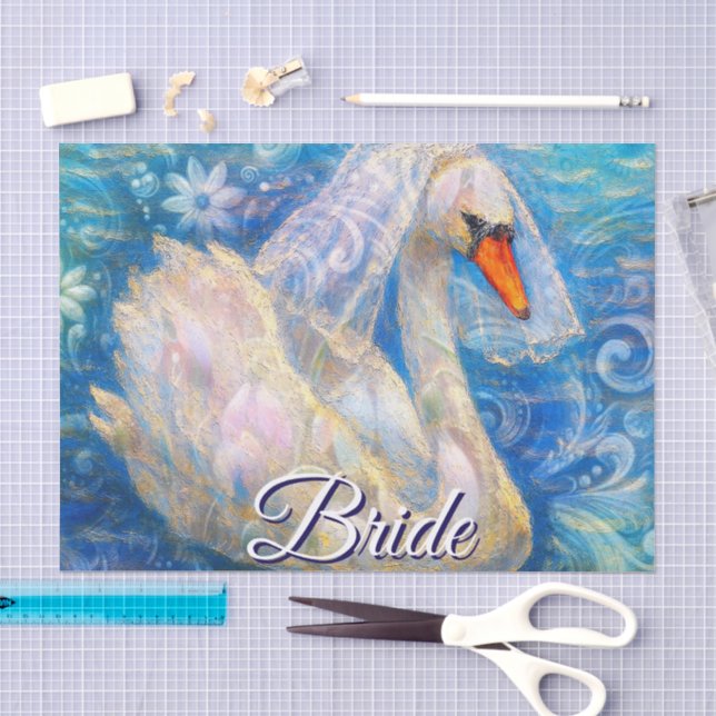 Swan Bride Veil Blue White Personalized Decoupage Tissue Paper (Craft)