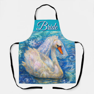 Swan Bride w/Veil on Water Blue White Personalized Apron