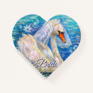 Swan Bride w/Veil on Water Blue White Personalized Notebook