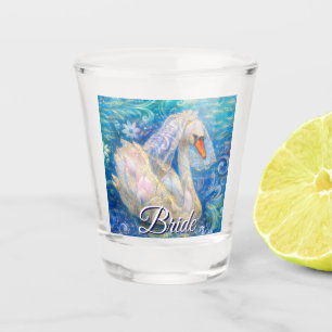 Swan Bride w/Veil on Water Blue White Personalized Shot Glass
