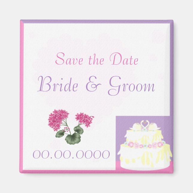 Swan Cake Wedding Favour or Save the Date Magnet (Front)