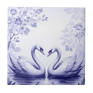 Swan Couple Delft Blue and White Swan Lake Bird Tile