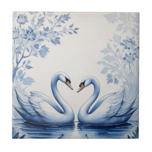 Swan Couple Delft Blue and White Swan Lake Bird Tile