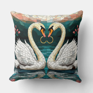 Swan Couple Forming Heart Shape Throw Pillow