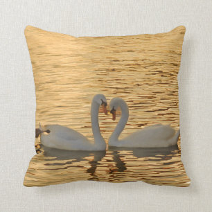 Swan Couple Meeting at Sunset Photograph Throw Pillow