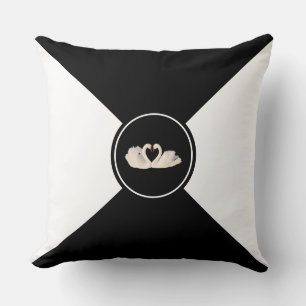 Swan Couple on Black & White Throw Pillow