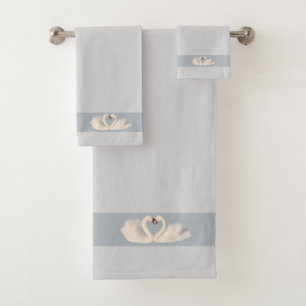 Swan Couple on Light Silver Grey Shades Bath Towel Set