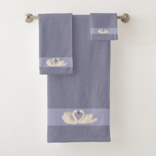 Swan Couple on Silver Grey Shades Bath Towel Set