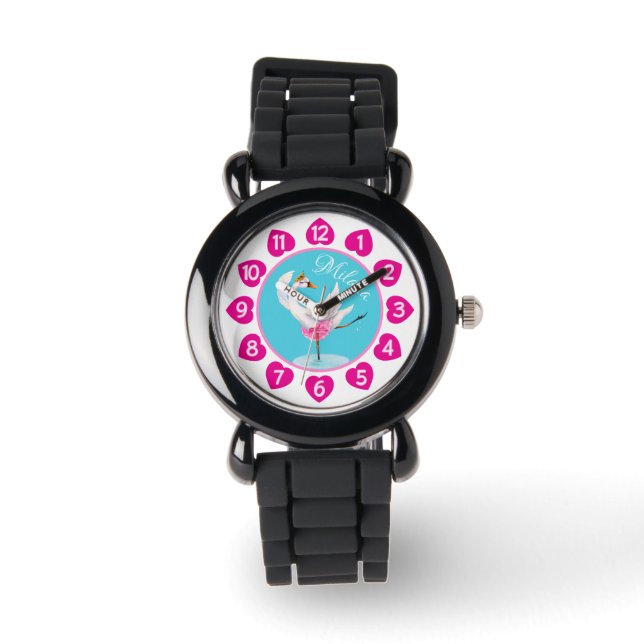 Swan dance on lake watercolor whimsy art girls watch (Front)