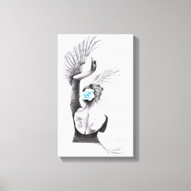 Swan dancing woman ballet Surreal drawing art Canvas Print (Front)