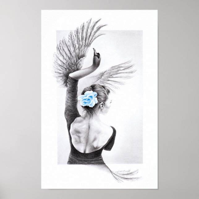 Swan dancing woman ballet Surreal drawing art Poster (Front)