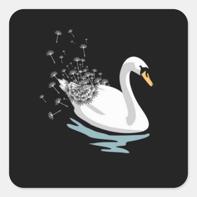 Swan Dandelion T-Shirt Square Sticker (Front)