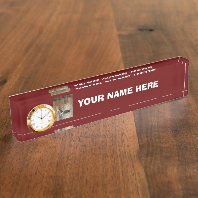 Swan Desk Name Plate with Clock (Side)