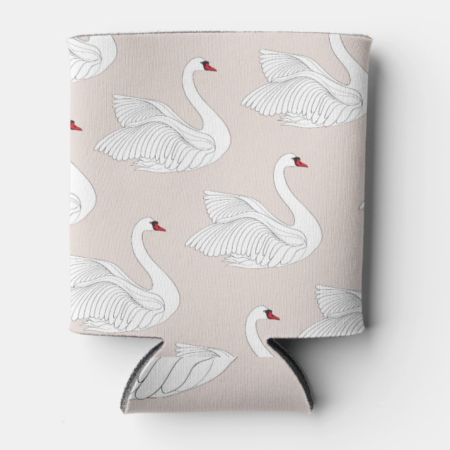 Swan Elegance: Ornamental White Pattern. Can Cooler (Front)