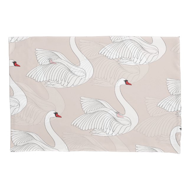 Swan Elegance: Ornamental White Pattern. Pillowcase (Front)