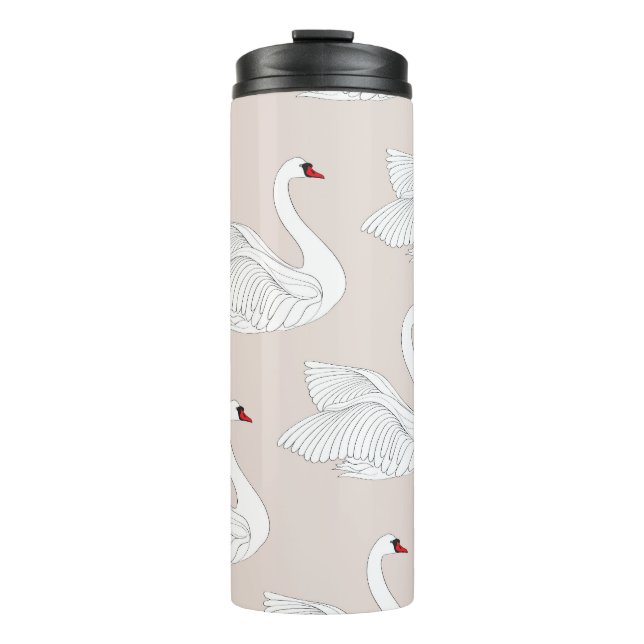 Swan Elegance: Ornamental White Pattern. Thermal Tumbler (Front)