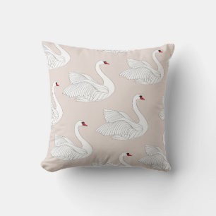 Swan Elegance: Ornamental White Pattern. Throw Pillow