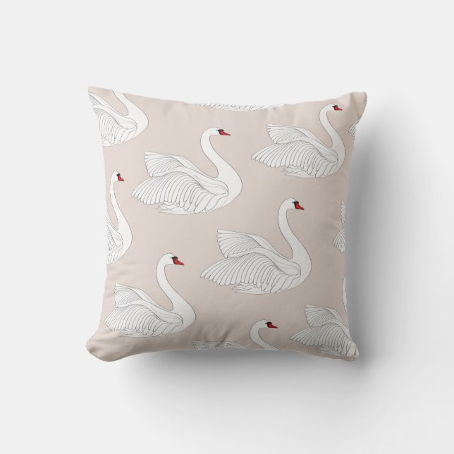 Swan Elegance: Ornamental White Pattern. Throw Pillow (Front)