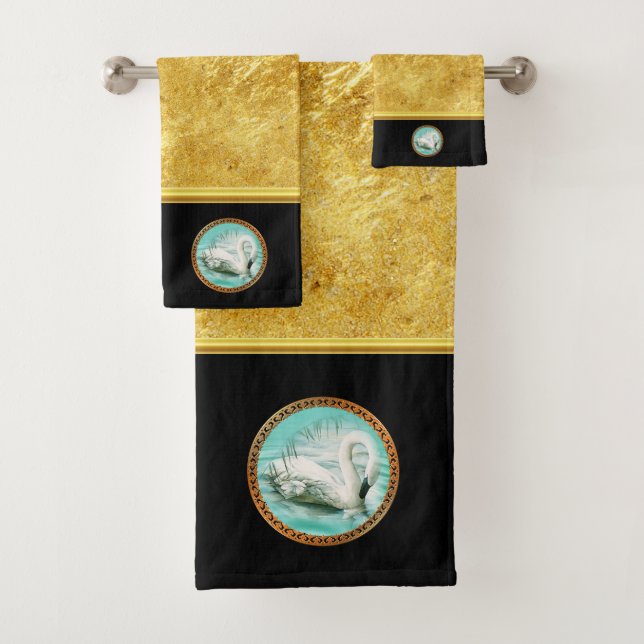 Swan en eau turquoise avec design or et noir (En situation)