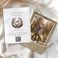 Swan Enregistrer la date Carte photo Élégant Brown