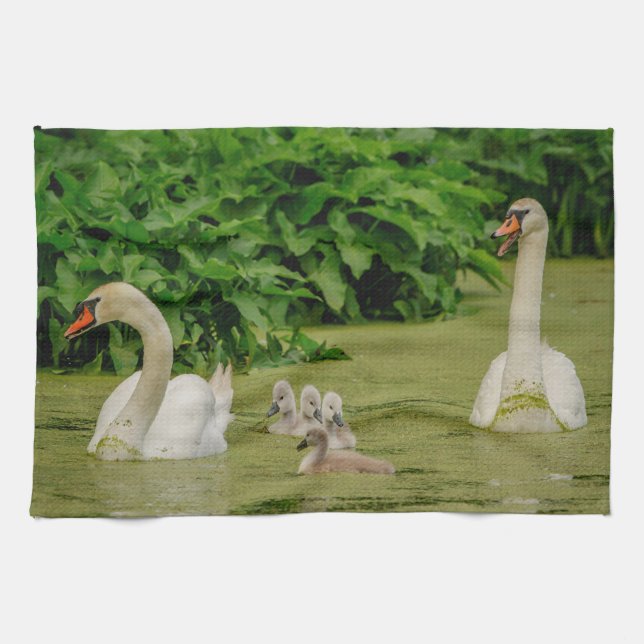 Swan Family Kitchen Towel (Horizontal)